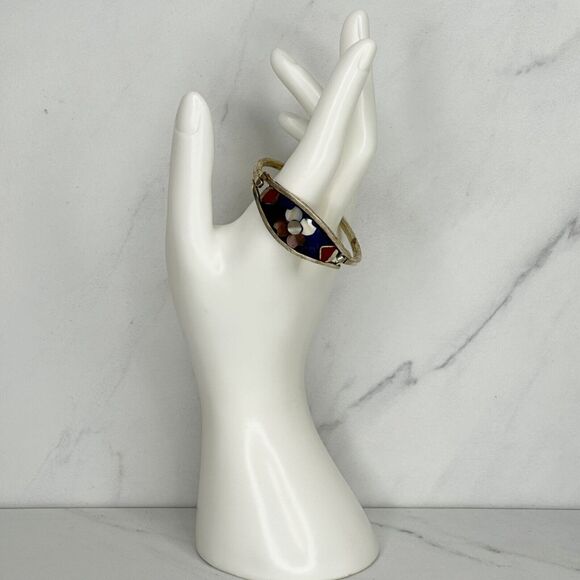 Vintage Mexico Alpaca Silver Tone Abalone Shell Flower Child's Bangle ✨ - Picture 6 of 10